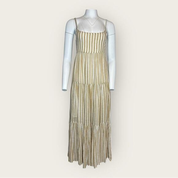 NWT | Elan | Khaki Stripe Spaghetti Strap Maxi Dress | White/Beige | Small - Picture 12 of 12